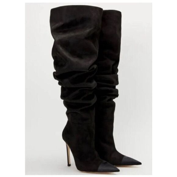 GOOD AMERICAN Black Stiletto Thigh High Slouch Boots Over The Knee Size 7.5 New‎ - Picture 4 of 14